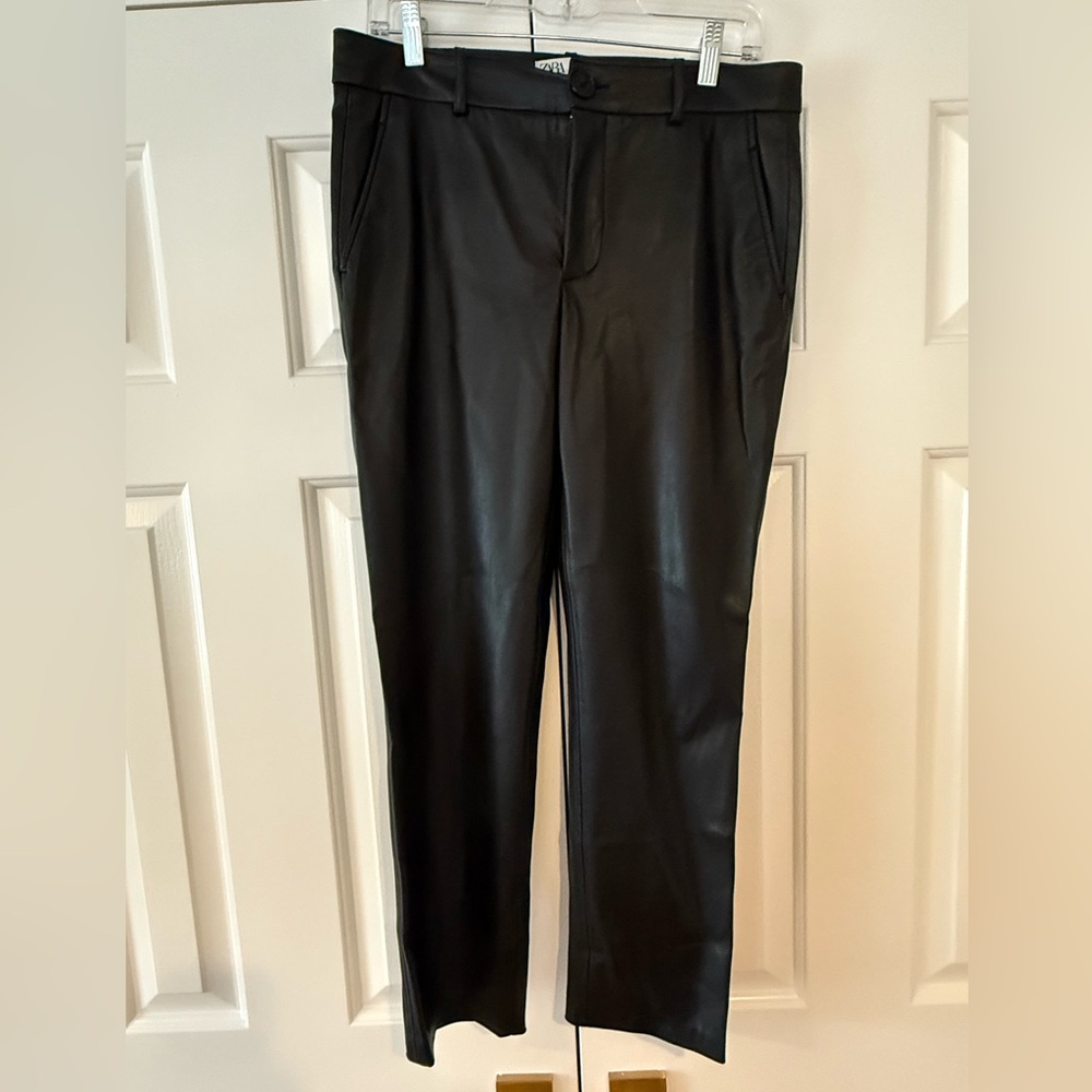 Zara Black Faux Leather Trouser Pants size M